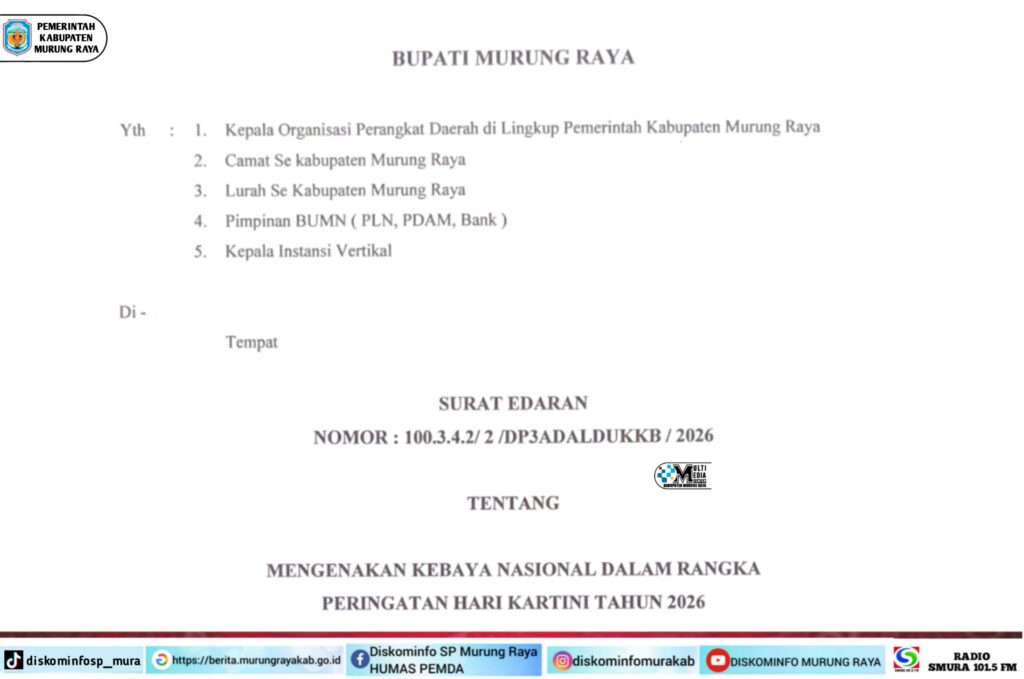 SURAT EEDARAN TENTANG MENGENAKAN KEBAYA NASIONAL DALAM RANGKA PERINGATAN HARI KARTINI TAHUN 2026