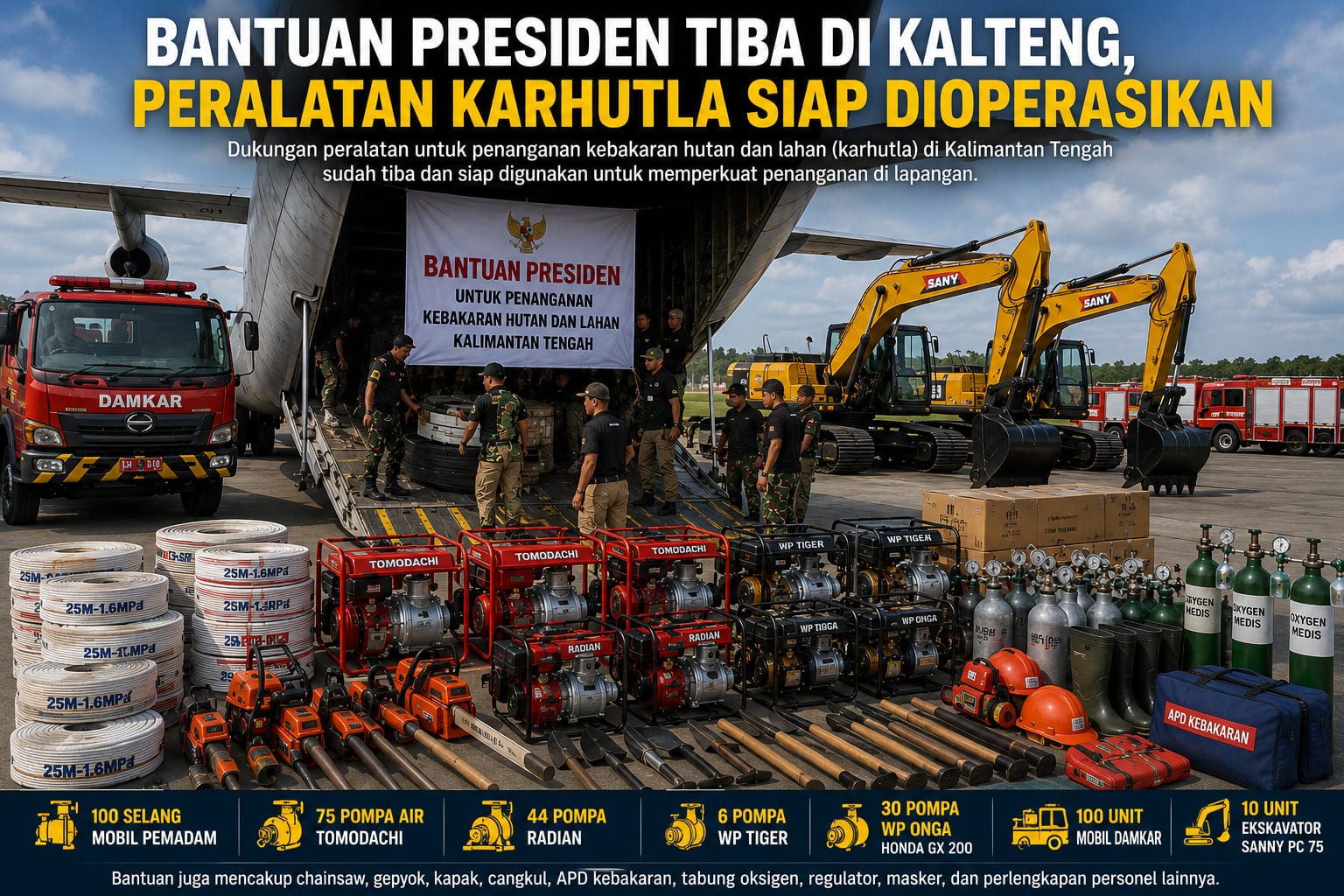 Bantuan Presiden Tiba di Kalteng, Peralatan Karhutla Siap Dioperasikan